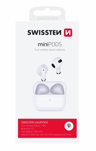 ÉCOUTEURS BLUETOOTH TWS SWISSTEN MINIPODS BLANC