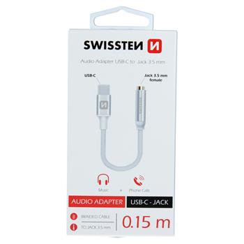 ADAPTATEUR AUDIO SWISSTEN TEXTILE USB-C/JACK (femelle) 0,15 M ARGENT