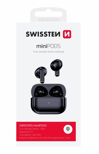 [8595217478831] ÉCOUTEURS BLUETOOTH TWS SWISSTEN MINIPODS NOIRS