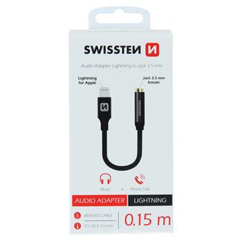 [8595217481381] ADAPTATEUR AUDIO SWISSTEN TEXTILE LIGHTNING (mâle) / JACK 3,5 mm (mâle) 1,5 M NOIR
