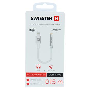 ADAPTATEUR AUDIO SWISSTEN TEXTILE LIGHTNING /JACK 0,15 M ARGENT