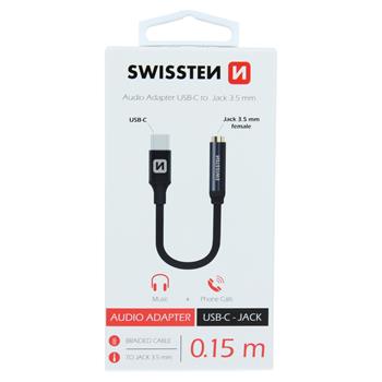 [8595217463387] ADAPTATEUR AUDIO SWISSTEN TEXTILE USB-C/JACK (femelle) 0,15 M NOIR