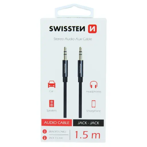 CÂBLE AUDIO SWISSTEN TEXTILE JACK - JACK NOIR 1,5 M